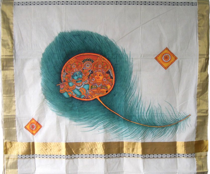Handpainted Kerala Traditional Saree with Mural Design